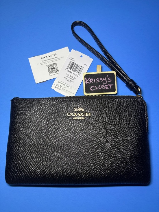 Coach Handbags - NWT Coach Black Large Leather Zip Wristlet with Logo